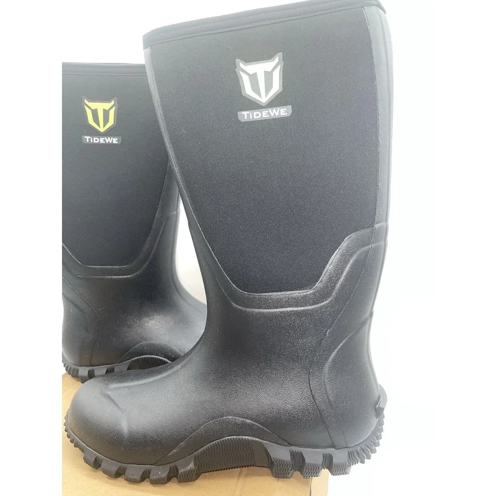 TIDEWE Rubber Boots for Men Waterproof Rain Boots Steel Shank Size 12 Black